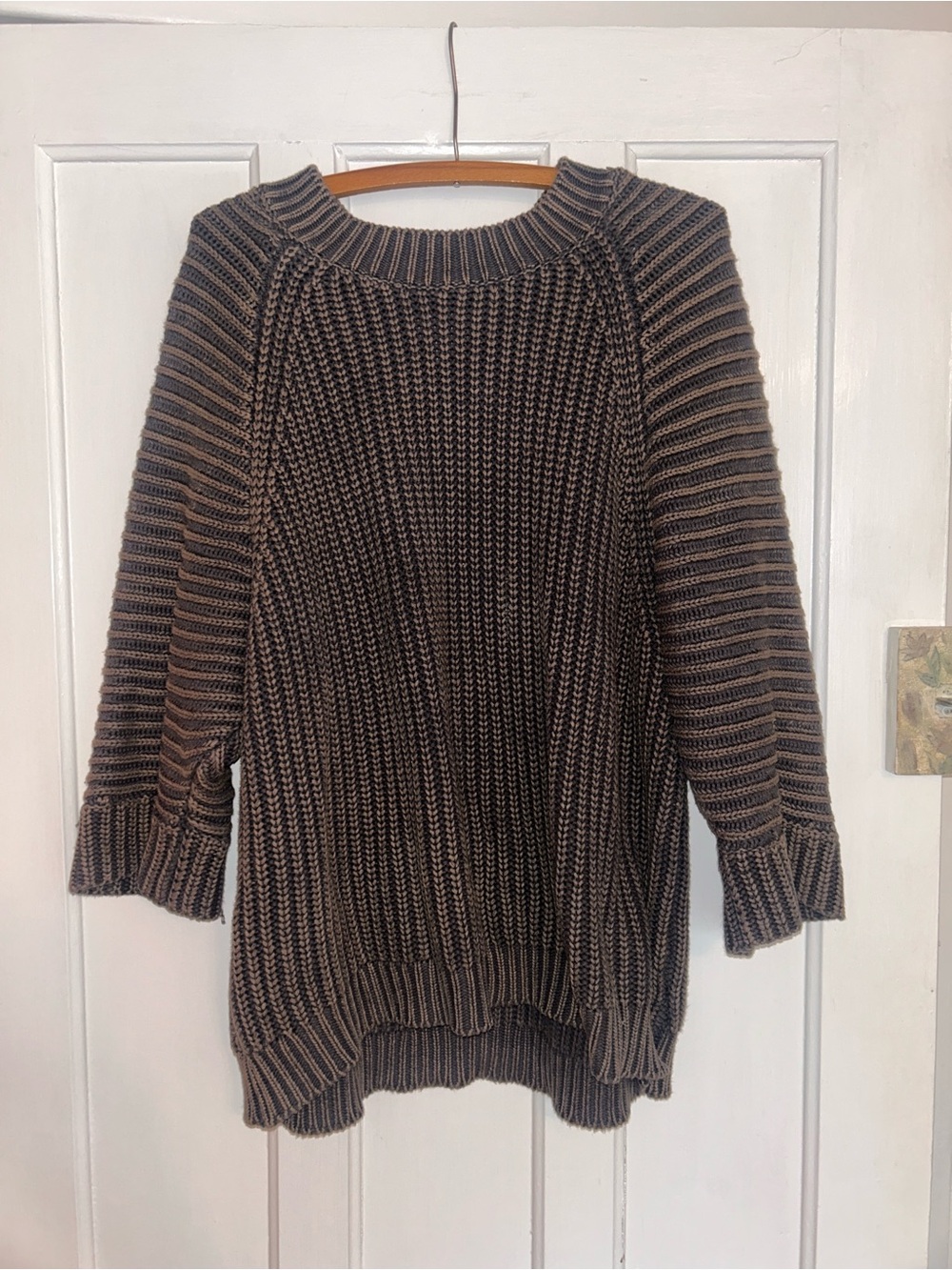 Maeve Anthropologie Chunky Ribbed Crew Sweater in Brown and Tan